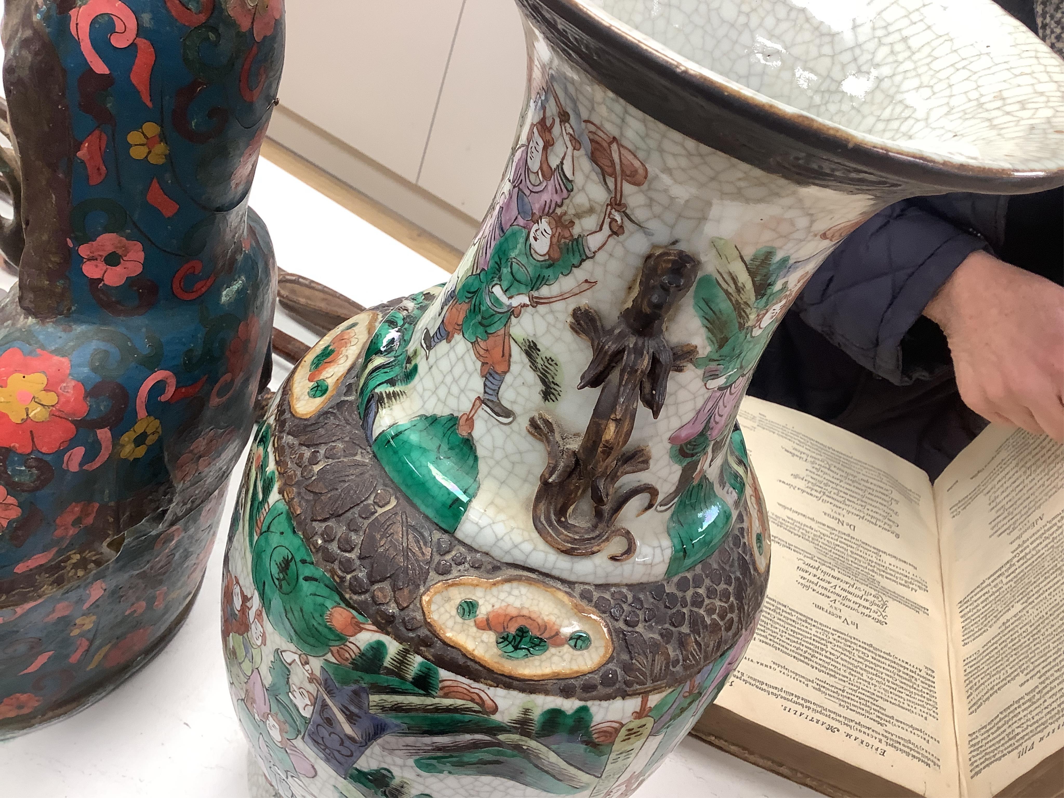 A large Chinese baluster crackle glazed vase, early 20th century, 44.5cm high. Condition - fair